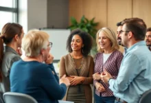 Mentores e mentorados envolvidos em uma discussão animada.