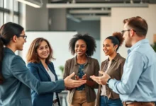Mentor guiando grupo de mentorados em sessão interativa.