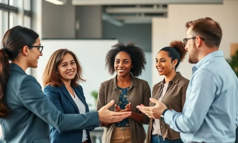 Mentor guiando grupo de mentorados em sessão interativa.