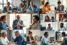 Coleção de mentores e mentorados em diferentes contextos de mentoria.