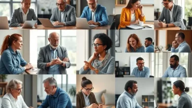Coleção de mentores e mentorados em diferentes contextos de mentoria.