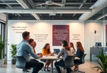 Profissionais colaborando em um ambiente de mentoria empresarial.