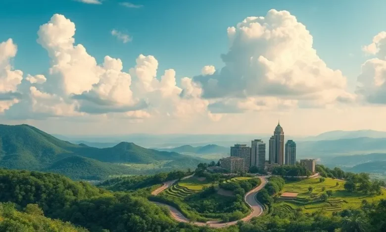 7 Estratégias para Escalar seu Negócio de Forma Sustentável em 2025 - Web Nômade Digital Natureza combinada com elementos de negócios que representam sustentabilidade.