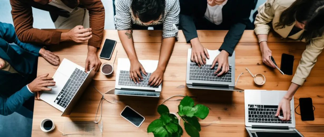 Grupo de empreendedores digitais trabalhando juntos para impulsionar negócios.