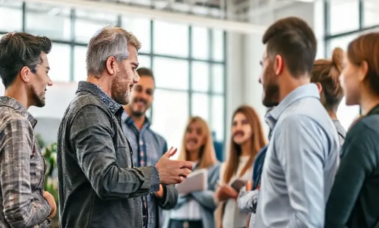 Mentor guiando um grupo de empreendedores.