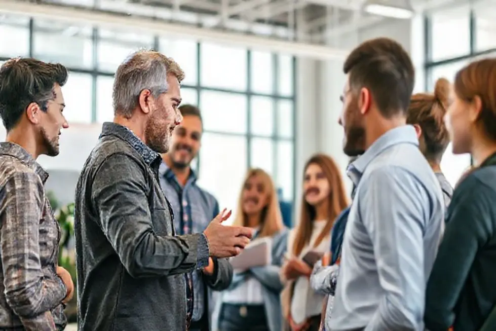 Mentor guiando um grupo de empreendedores.