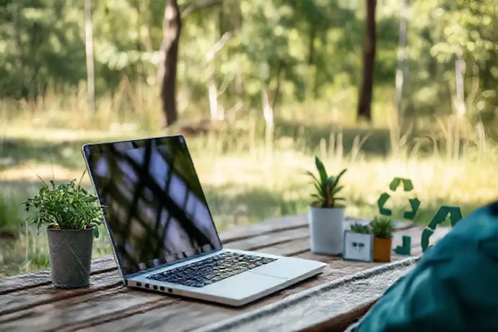 7 Estratégias para Crescimento Sustentável de Negócios Online para Nômades Digitais - Web Nômade Digital Espaço de trabalho ao ar livre para nômades digitais, simbolizando crescimento sustentável.