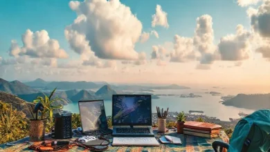 Imagem representativa do estilo de vida nômade digital focado em gestão estratégica e produtividade.