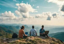 Nômades digitais trabalhando remotamente em locais inspiradores.