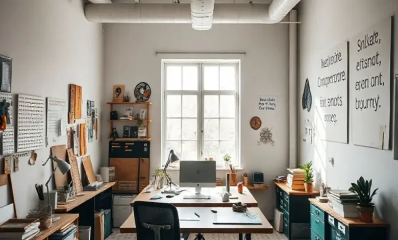 Ambiente de trabalho inspirador, ideal para novas ideias de empreendedorismo.