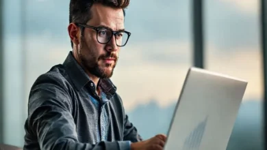 Um empreendedor determinado analisando dados em busca da otimização de lucros.