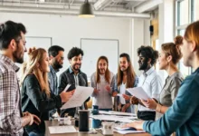 Um grupo diversificado de empreendedores trabalhando juntos em um espaço criativo.