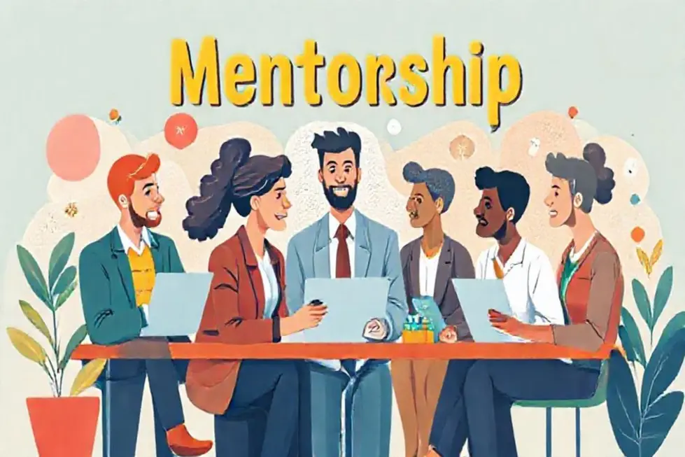7 Passos para Estruturar um Programa de Mentoria Eficiente para Empreendedores - Web Nômade Digital Imagem dinâmica representando o conceito de mentoria entre empreendedores.