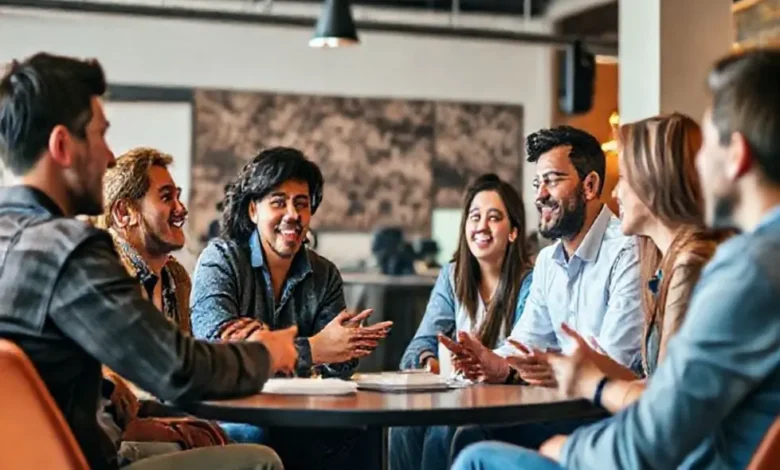 Cena vibrante de uma sessão de mentoria entre empreendedores.