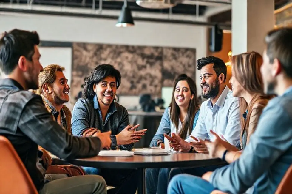 10 Passos Essenciais para Criar um Programa de Mentoria Empresarial de Sucesso - Web Nômade Digital Cena vibrante de uma sessão de mentoria entre empreendedores.