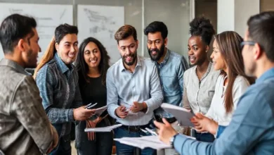 Grupo de empreendedores discutindo com um mentor