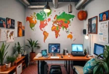 Ambiente de trabalho de um nômade digital.