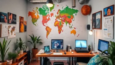 Ambiente de trabalho de um nômade digital.