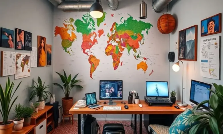 Ambiente de trabalho de um nômade digital.