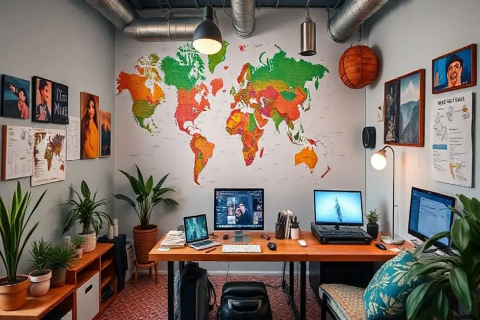 Ambiente de trabalho de um nômade digital.