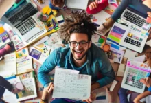 Freelancer com uma agenda lotada, simbolizando sucesso e produtividade.