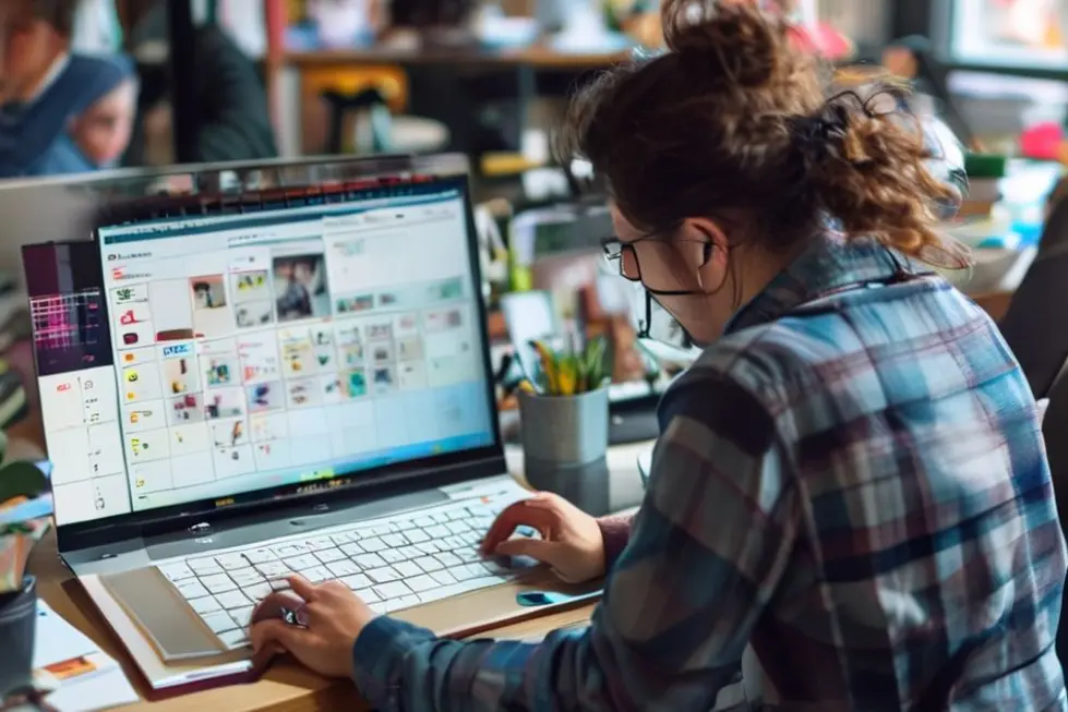 7 Estratégias Infalíveis para Lotar sua Agenda de Clientes - Web Nômade Digital Freelancer em uma chamada de vídeo organizando sua agenda cheia de clientes.