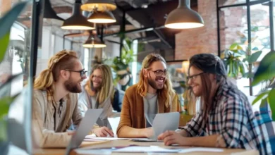 Profissionais autônomos trabalhando juntos em estratégias de agenda de clientes.