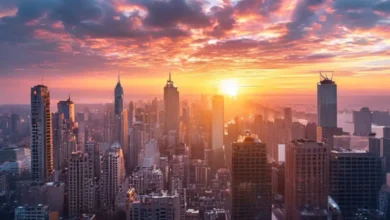 Um nascer do sol sobre uma cidade, simbolizando novas oportunidades para empreendedores.