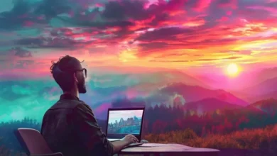 Um nômade digital trabalhando em um ambiente inspirador.