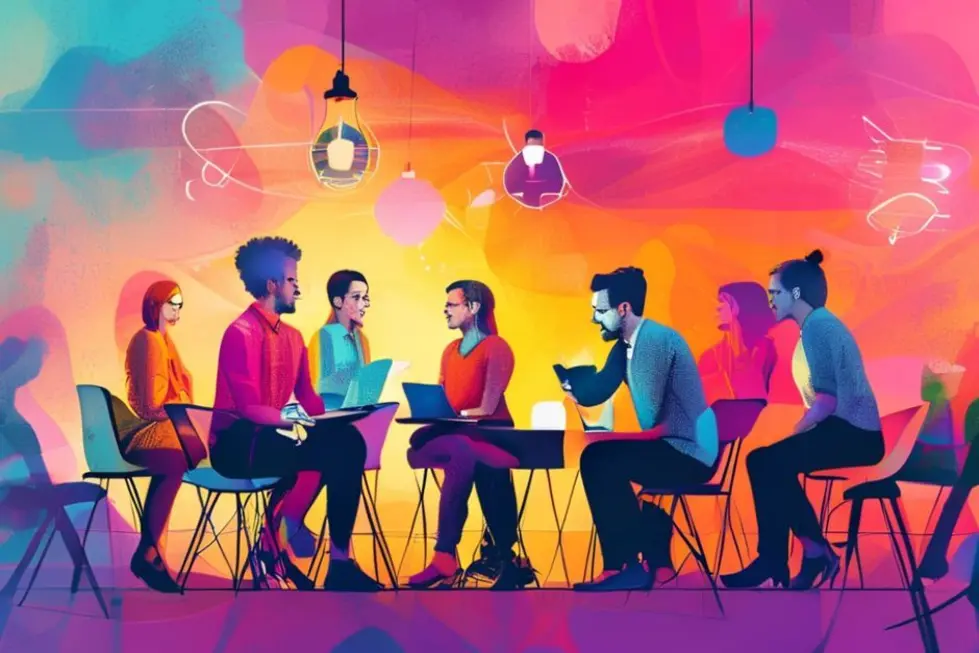 Imagem representativa da colaboração entre mentores e empreendedores.