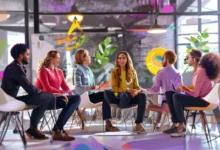 Mentores e mentorados em programa de mentoria colaborativa.