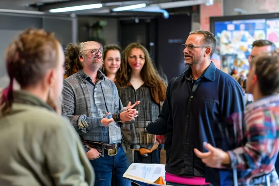 Mentor profissional conduzindo um workshop com mentees