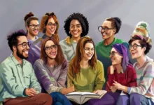 Grupo diversificado em uma sessão de mentoria empresarial.