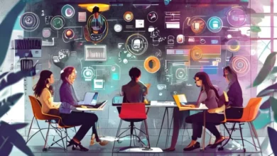 Grupo diverso de empreendedores discutindo estratégias para melhorar seus negócios.