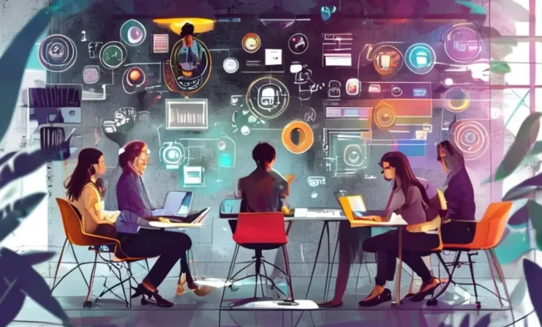 Grupo diverso de empreendedores discutindo estratégias para melhorar seus negócios.