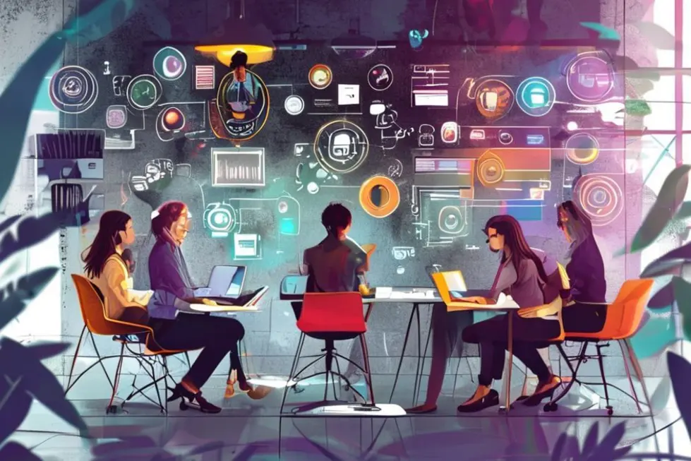 Grupo diverso de empreendedores discutindo estratégias para melhorar seus negócios.