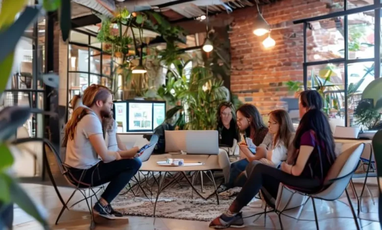 Grupo de nômades digitais trabalhando em conjunto para aumentar a rentabilidade de seus negócios online.