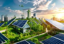 Cenário de negócios que destaca a prosperidade sustentável.