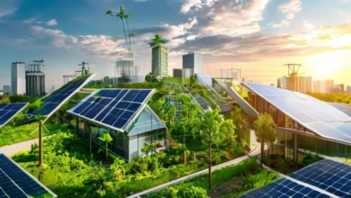 Cenário de negócios que destaca a prosperidade sustentável.