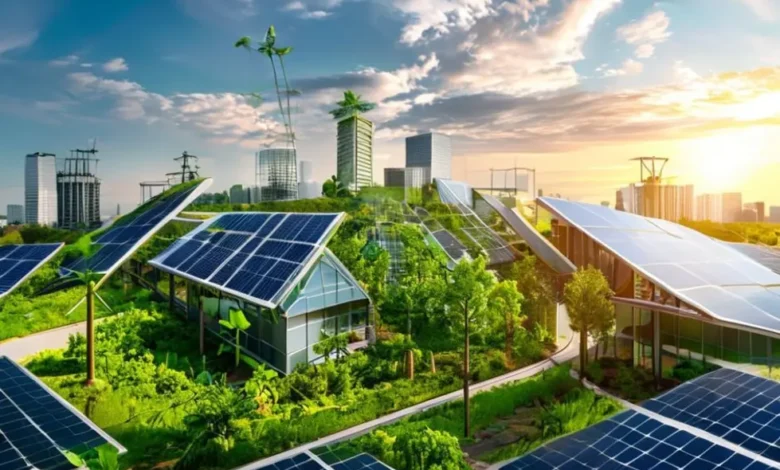 Cenário de negócios que destaca a prosperidade sustentável.