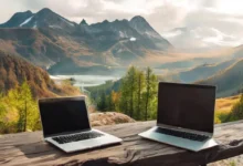 Visão de um nômade digital trabalhando ao ar livre.