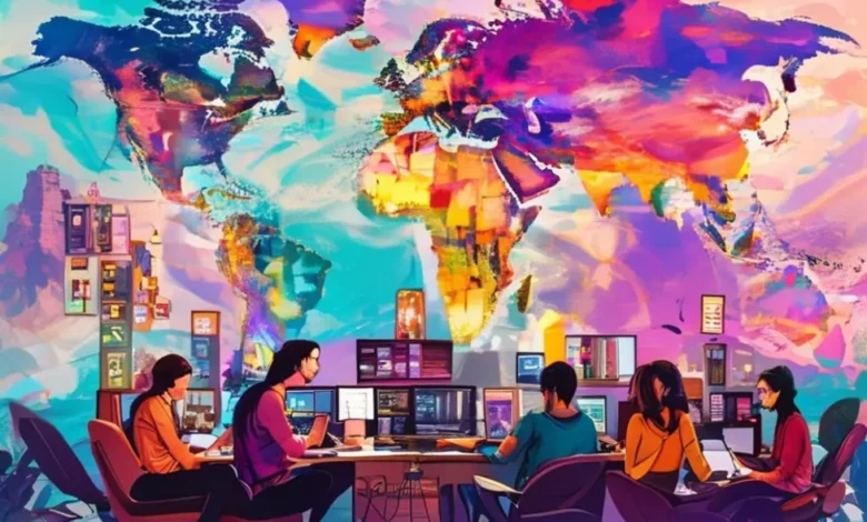 Nômades digitais trabalhando remotamente em várias partes do mundo.