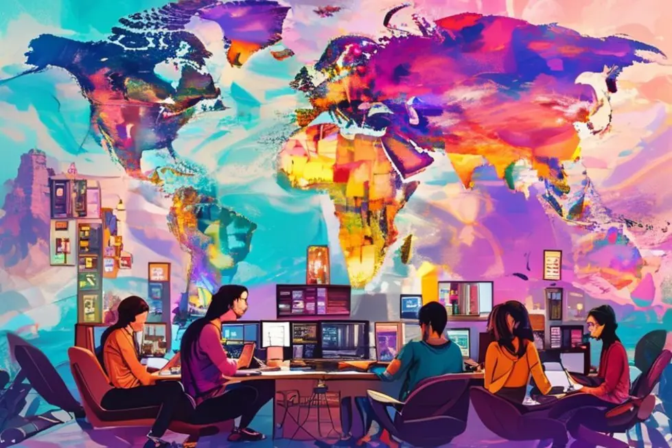 Nômades digitais trabalhando remotamente em várias partes do mundo.