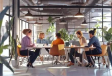 Empreendedores trabalhando juntos em um espaço moderno