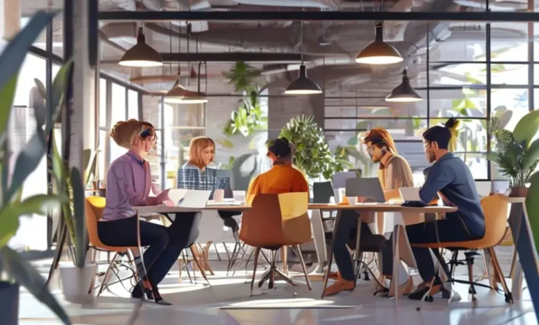 Empreendedores trabalhando juntos em um espaço moderno