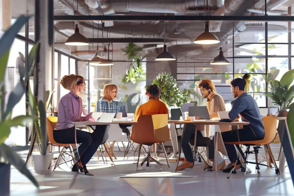 Empreendedores trabalhando juntos em um espaço moderno
