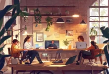 Grupo de empreendedores trabalhando remotamente com laptops