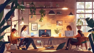 Grupo de empreendedores trabalhando remotamente com laptops