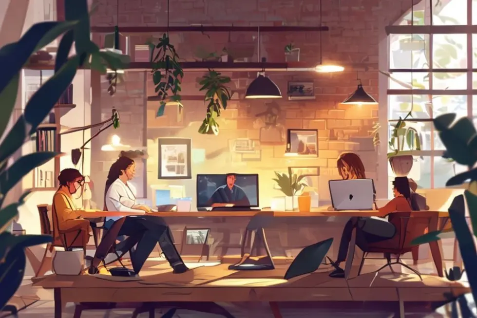 Grupo de empreendedores trabalhando remotamente com laptops