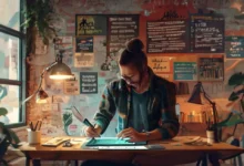 Empreendedor planejando estratégias de negócios em um ambiente de trabalho confortável.